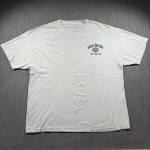 Vintage Style St. Kitts Biker T-Shirt White Cotton Tee Beach Motorcycle Print